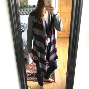 Avalin Gray and Purple Striped Shawl Collar Drape Cardigan Sz Medium